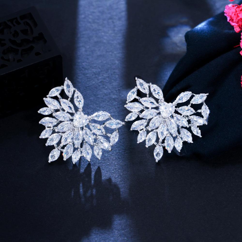 Большие милые серьги-гвоздики с блестящим кубическим цирконием CMM серебряного цвета для невест