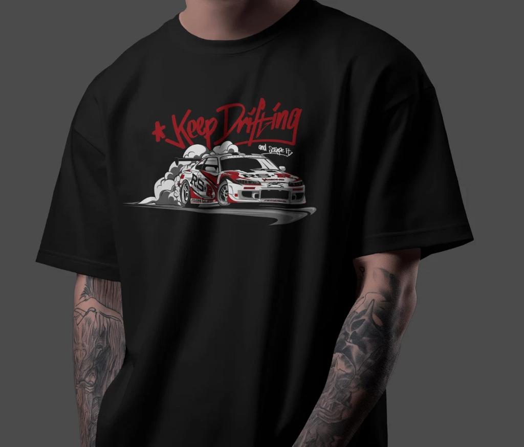 Футболка с фанарт-принтом Keep Drifting 100% хлопок JDM Графика дрифт-авто Унисекс футболка