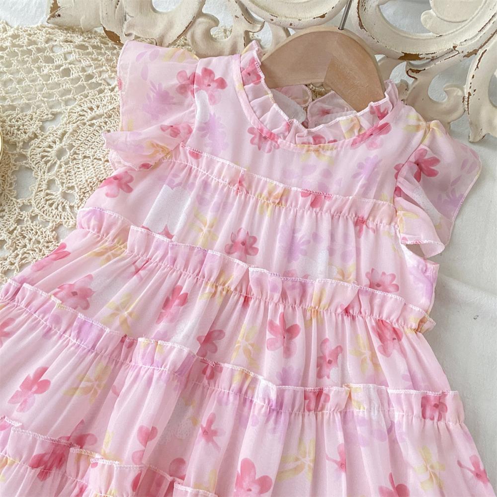Повседневные платья для девочек Платье с цветочным принтом и рукавами-крылышками Платья для девочек-цветочниц на свадьбу Платье принцессы для девочек от 2 до 7 лет