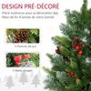 60cm Christmas tree, tabletop Christmas tree with LED light, 141 tips, pine cones and red berries, concrete base