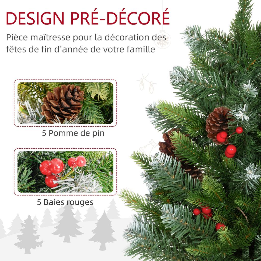 60cm Christmas tree, tabletop Christmas tree with LED light, 141 tips, pine cones and red berries, concrete base