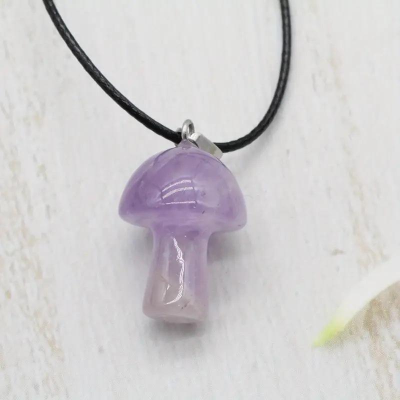 Mushroom necklace, handmade leather rope, colorful, crystal mushroom collarbone chain, bohemian style