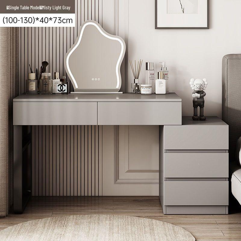 Modern Solid Wood & Sintered Stone Vanity: Sleek Makeup Table with Drawers, Light Luxury Design for Bedrooms and Small Apartments.
