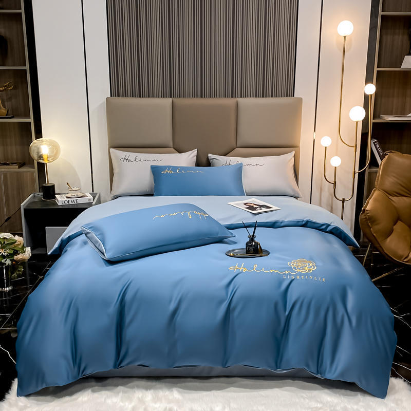 Комплект из четырех предметов из сатина из стираного хлопка, пододеяльник из ледяного шелка, простыня из шелковистой и прохладной ткани Tencel.