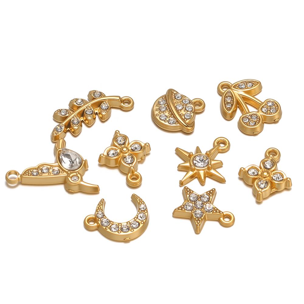 5Pcs Stainless Steel Zircon Little Moon Star Charms for DIY Jewelry Findings Children Necklace Bracelet Kids Earrings Making