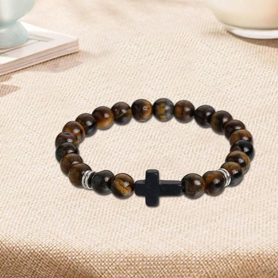 Браслет-крест для мужчин и женщин, браслет-крест из бисера из камня, эластичный браслет из камня, религиозный браслет, ювелирные изделия, подарки для христиан