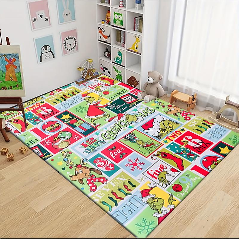 Grinch Christmas Paper Carpet Rug Soft Washable Antislip Home Living Room Sofa Mats Personalized Christmas Rug