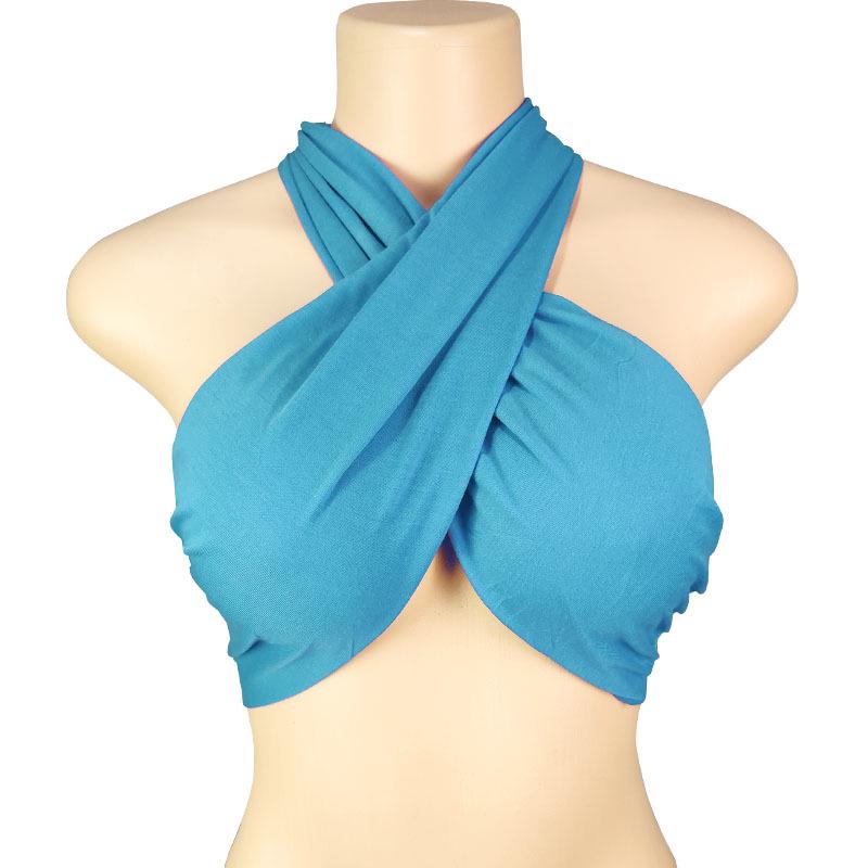 Spring Women's Solid Color Halter Neck Bandeau Top with Tie-up Chest Wrap