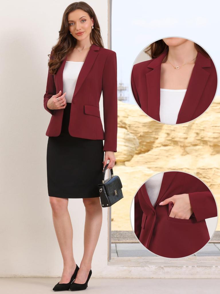 Женский блейзер в стиле business casual от Allegra K, с длинным рукавом, на одной пуговице спереди, офисный пиджак с подплечниками, винно-красный, размер M