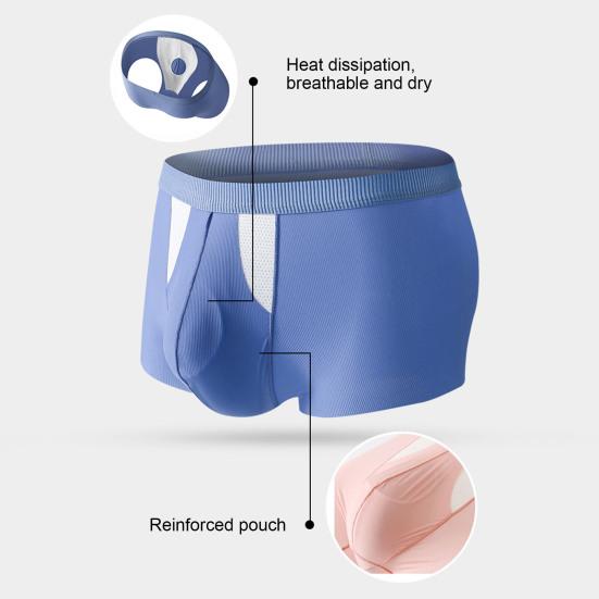 Men Boxer Underwear Mid-rise Elastic Waistband Double Layer Holes Shorts Briefs