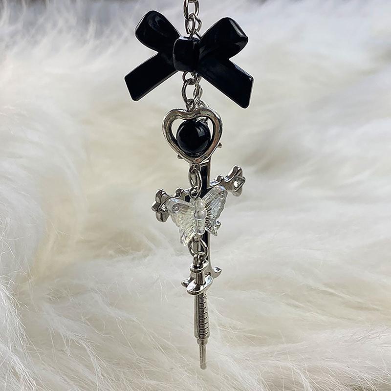 Black Punk Y2K Phone Pendant Chain Cool Girl Sweet Charm With Cross Butterfly Accessories For Phone Bag Lanyard Keychain