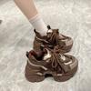 Platform dad shoes women's 2026 autumn new fashion heightening sports casual shoes white black lace-up shoes