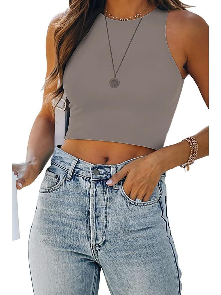 2023 Sleeveless Round Neck I-shaped Vest T-shirt In Solid Colors for Women