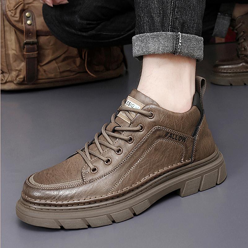 Fashion Casual Lace Up Men's Leather Shoes High Quality Retro Style High Quality Outdoor Leisure Street Black Casual Sports Shoes