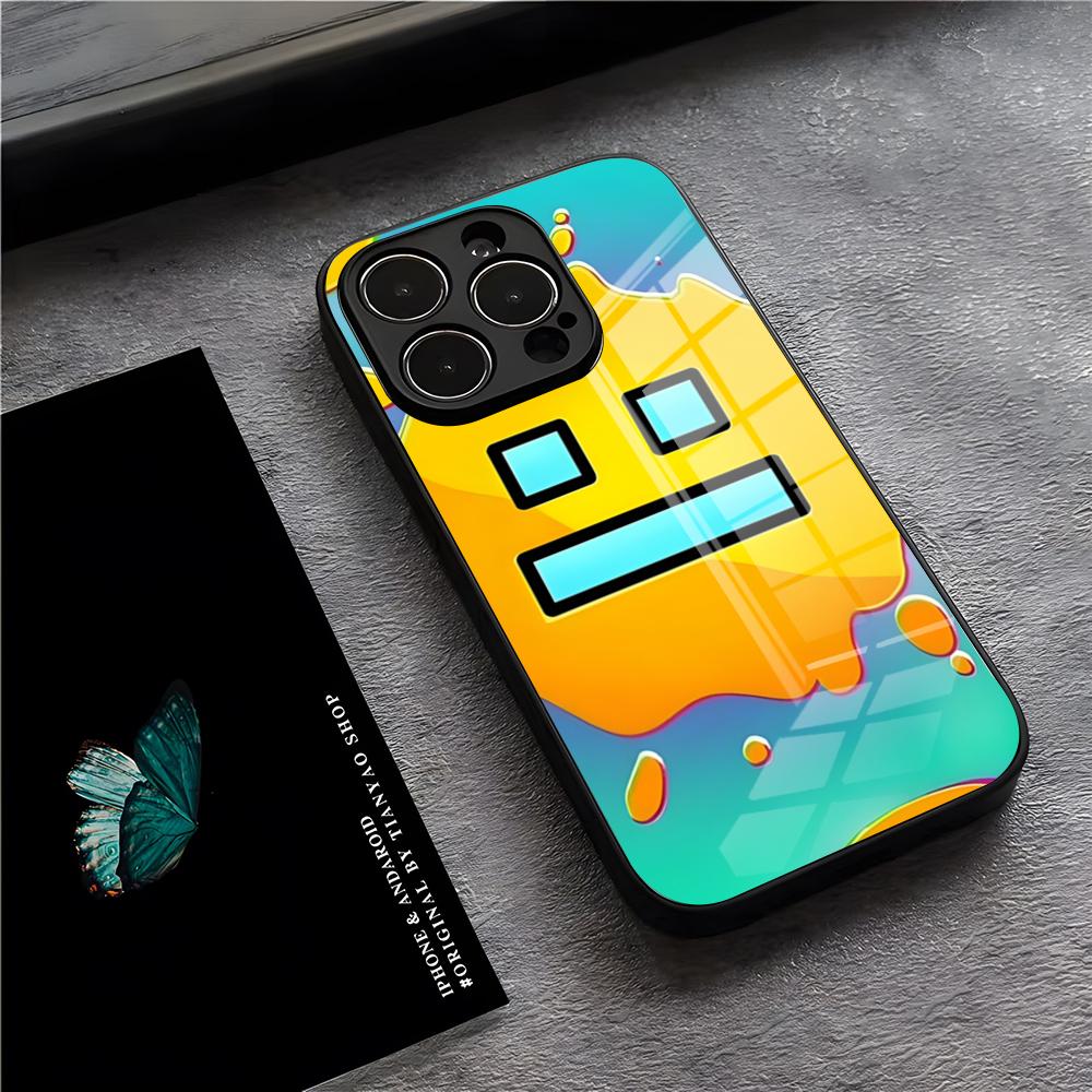 Игровой чехол для телефона G-Geometry Dash Для IPhone 17 Pro Max 15 Pro 16 14 Plus 12 13 Mini 11 Pro Ударопрочный стеклянный чехол