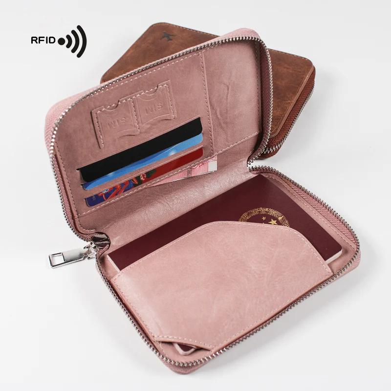 Многофункциональная Rfid-щетка с защитой от кражи Обложка для паспорта Сумка для документов Дорожный кошелек Сумка для хранения на молнии Кожаный чехол Обложка для паспорта