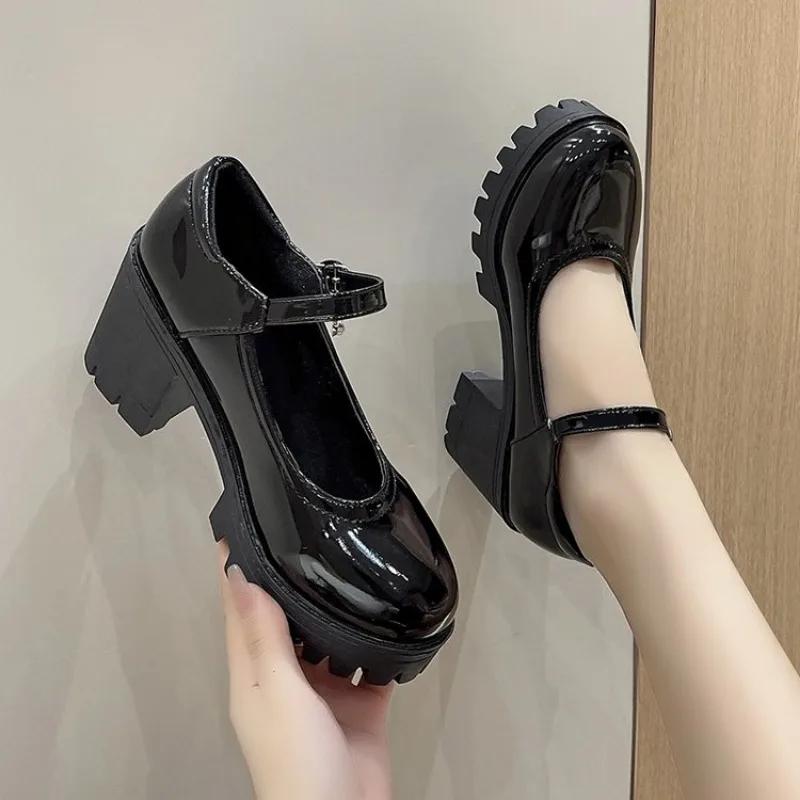 Женские туфли-лодочки Мэри Джейн на платформе, на каблуке в стиле Лолиты, женские винтажные туфли на высоком каблуке в японском стиле для женщин