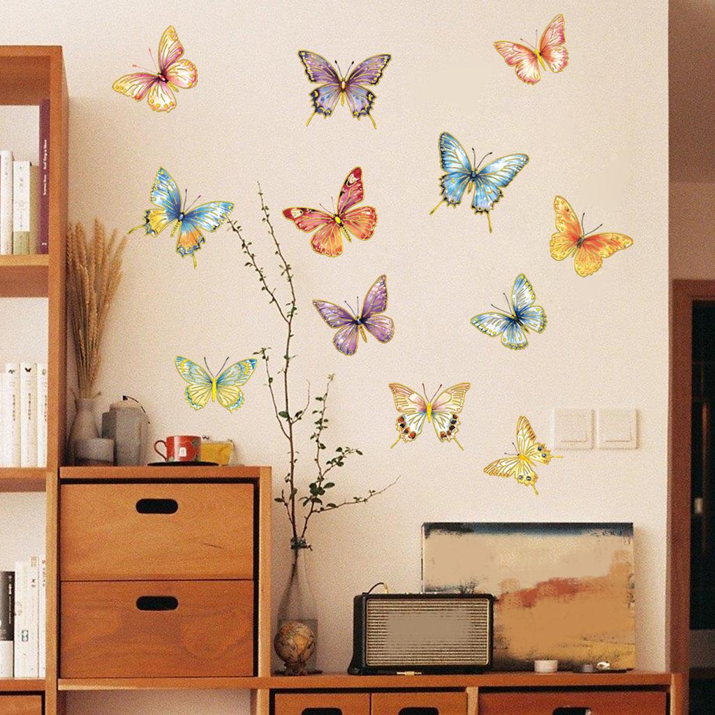 Tj11000 Креативная милая многоцветная наклейка на стену с бабочками, украшение, гостиная, спальня, фон, самоклеящаяся наклейка на стену