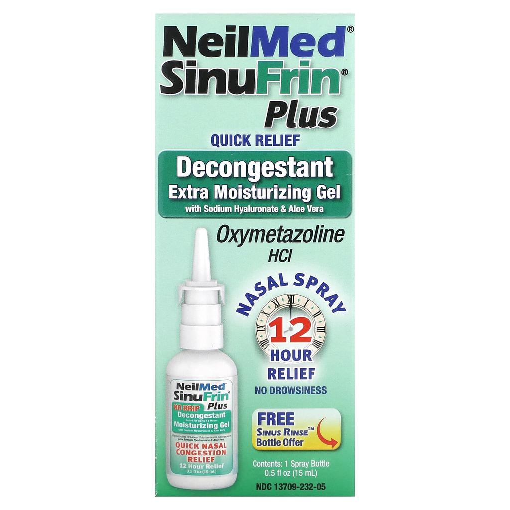 NeilMed, SinuFrin Plus, противоотечный назальный спрей, экстраувлажняющий гель, 0,5 жидких унций (15 мл)