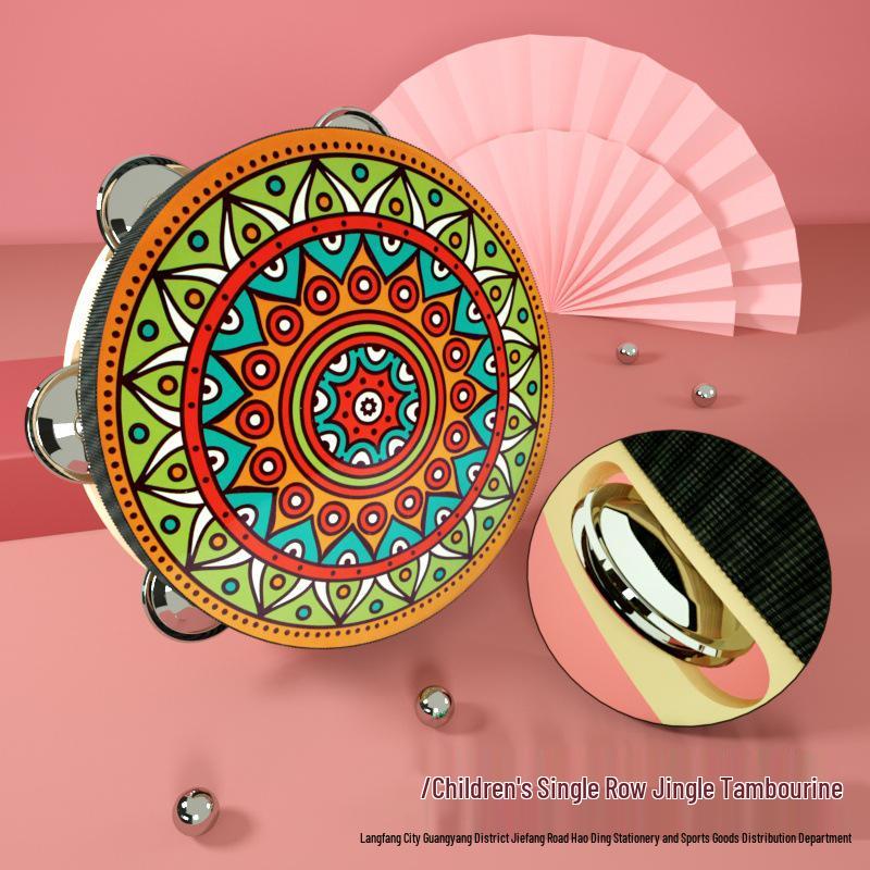8-Inch Xinjiang Uyghur Hand Drum for Dance and Performance, Single-Row Tambourine with Jingle Bells.