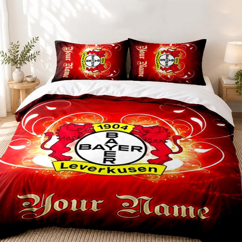 Bayer Leverkusen Custom Name 3pc set Perfect for bedroom use Comfortable bedding set includes a duvet cover and two pillowcases Ideal birthday or Chri