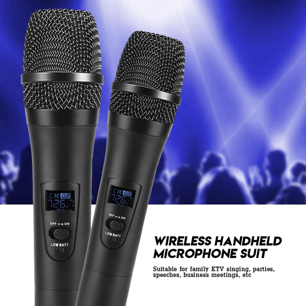 Universal VHF Wireless Handheld Microphone with Receiver for KaraokeBusiness Meeting Black