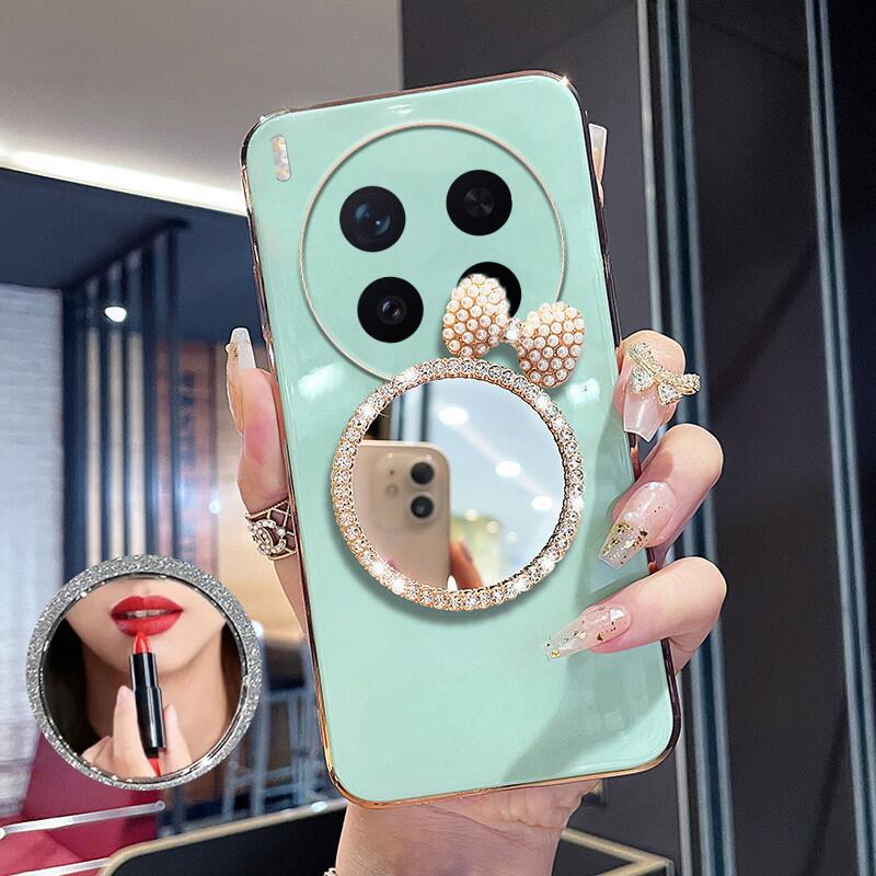 For Vivo X300 Pro Case Soft Plating brick inlaid pearl butterfly makeup mirror Smooth Electroplated For Vivo X300 Back Cover
