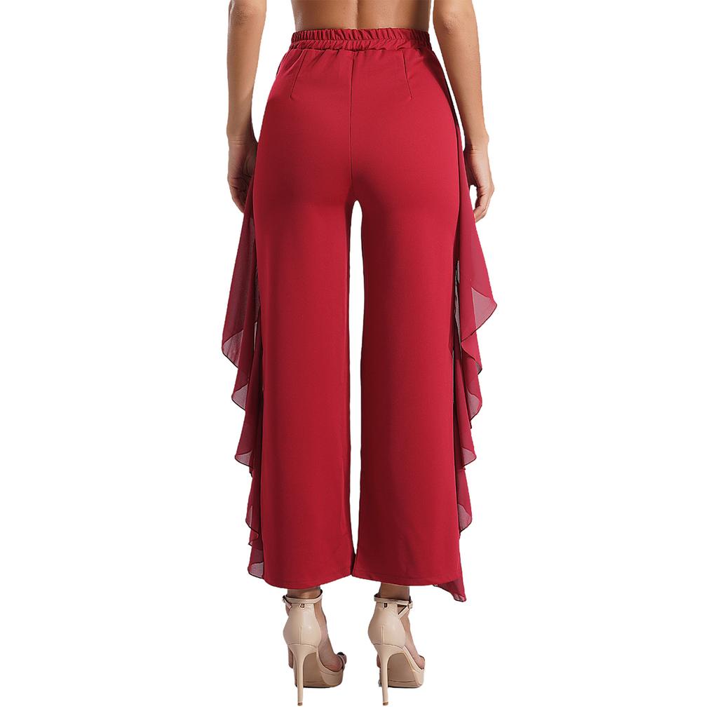 Женские танцевальные брюки с высокой талией и широкими штанинами, с воланами, драпировкой, для сценических выступлений, струящиеся