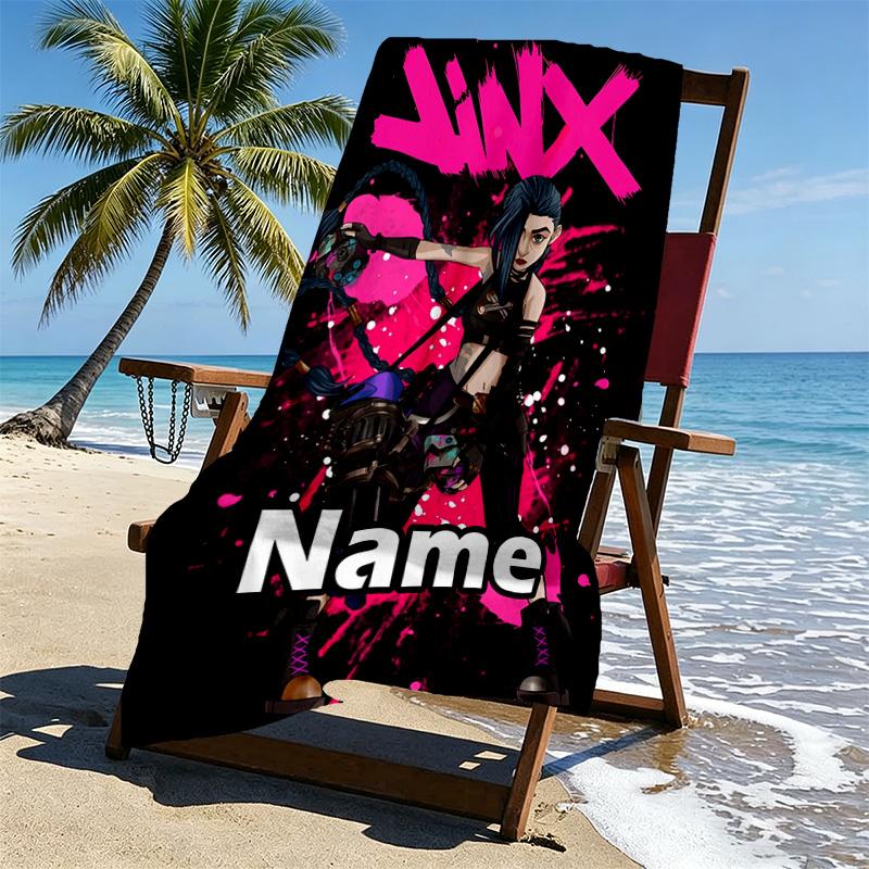 Custom Name Personalized Jinx Print Beach Towel, for Trip Camping Beach Party Home Decor, Birthday Gift for Family & Friends