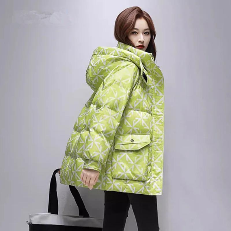 Mid Length Down Cotton Jacket for Women's Winter New Fashionable Standing Collar Hooded Winter Clothing
