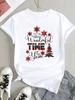 (Asian Size) trend letter cute Tee Top Print New Year Clothing T Shirt Women Fashion Christmas Festival Woman Short Sleeve Graphic T-shirts