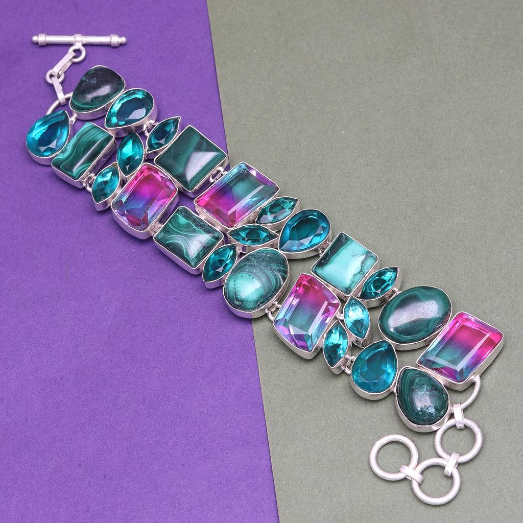 Браслет Малахит Стерлинговое серебро Драгоценные камни Ювелирные изделия Ручной работы Зеленый Манжет