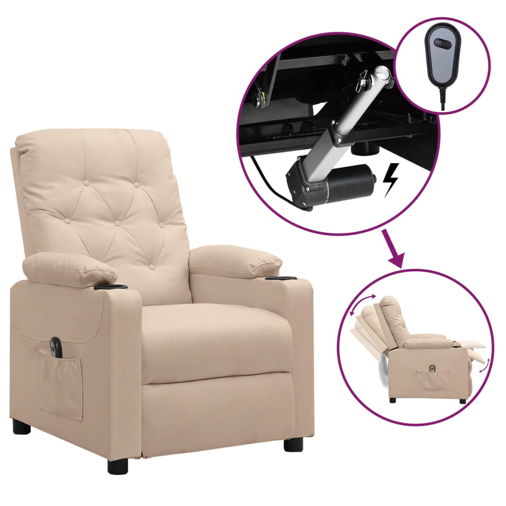 Electric Recliner Chair Cream Fabric