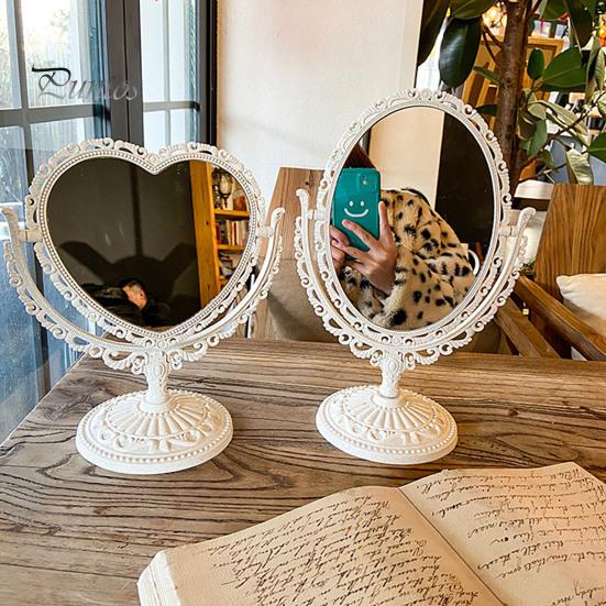 Cosmetic Mirror Functional Durable Desk Type Antique Vintage European Style Desktop Makeup Mirror for Makeup