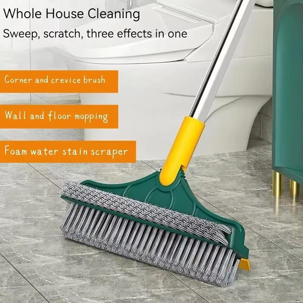 Bathroom Floor Scrub Brush 2 In 1 Cleaning Brush Long Handle Removable Wiper Magic Broom Brush Squeegee Tile Kitchen Cleaning Tools