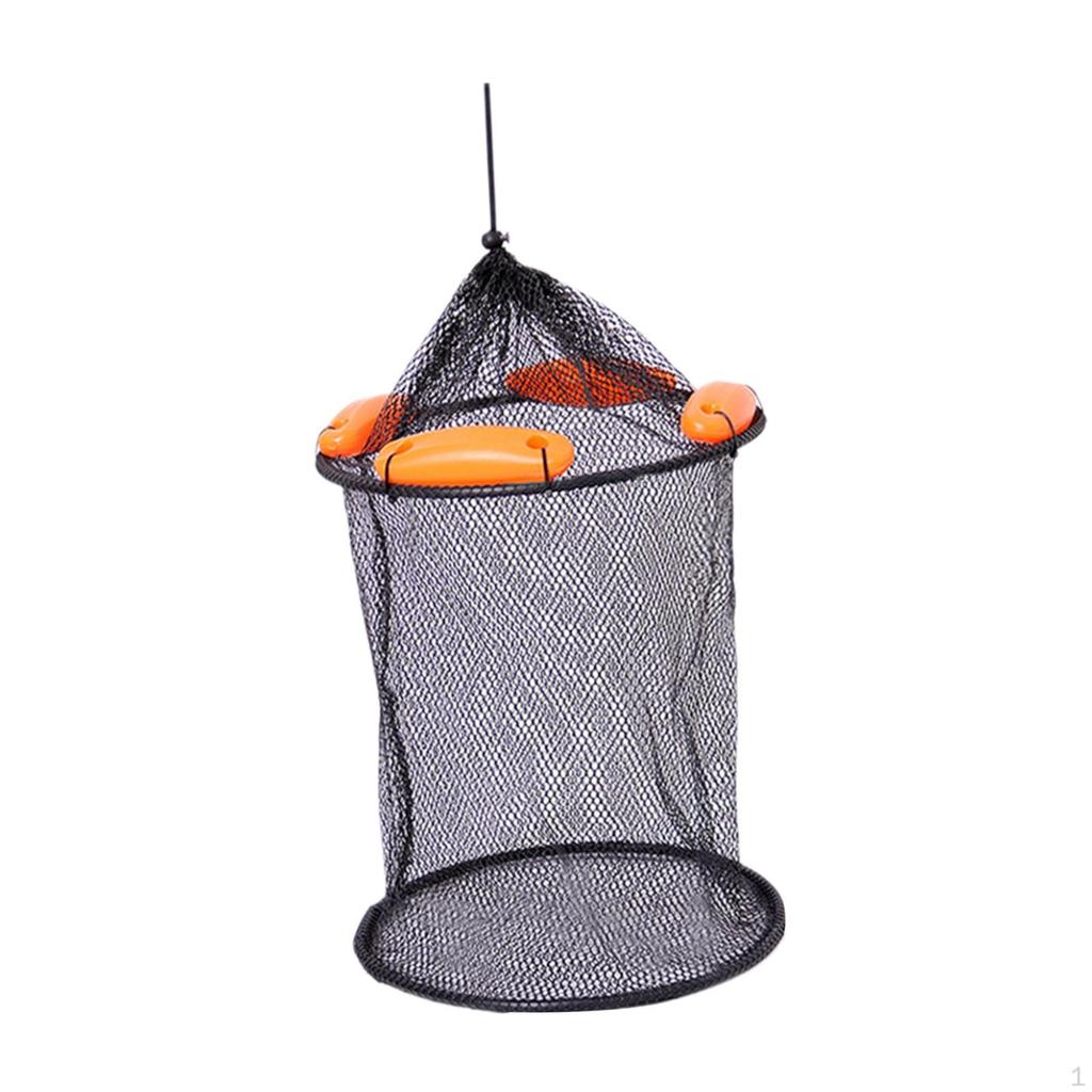 Float Fish Basket Coated Mesh Net Fishing Bucket Well Cage for live caught