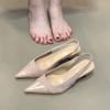 Модные французские туфли на высоком каблуке, розовые босоножки с закрытым носком, туфельки феи, 2025 Новые весенне-летние с прострочкой, туфли-лодочки, одинарные туфли