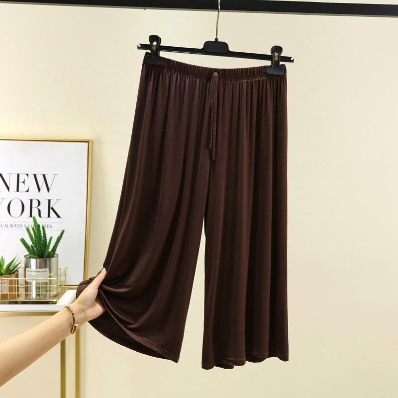 Брюки женские из модала размера плюс 6XL, летние широкие брюки длиной до икр, укороченные брюки на шнурке, повседневные брюки для дома
