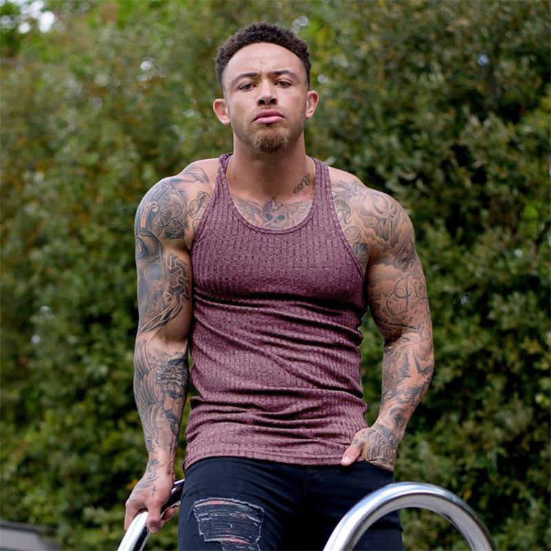Muscleguys Однотонные летние майки для бега, быстросохнущие, вязаные, майки для зала, фитнеса, без рукавов, в полоску, приталенные, мужская одежда для бодибилдинга
