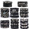 Hip Hop Men's Leather Bracelet Goth Punk Skull Beaded Jewelry Black Combination Hand Woven Street Jewelry Accessories