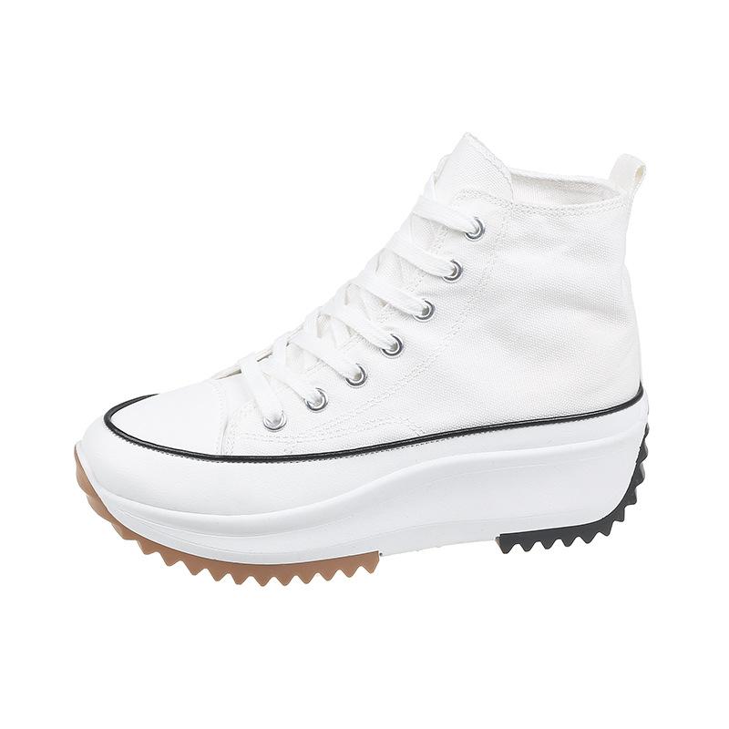 Thin Heightening Canvas Shoes Women'S New High-Top Casual Shoes Niche Muffin Thick-Soled White Shoes Versatile Shoes