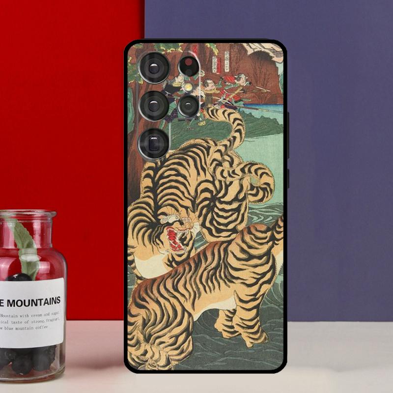 Японское искусство укиё-э Пантера Тигр Чехол For Samsung Galaxy S25 Ultra S9 S10 S20 S22 Plus S21 FE S23 S24 Ultra Чехол для телефона