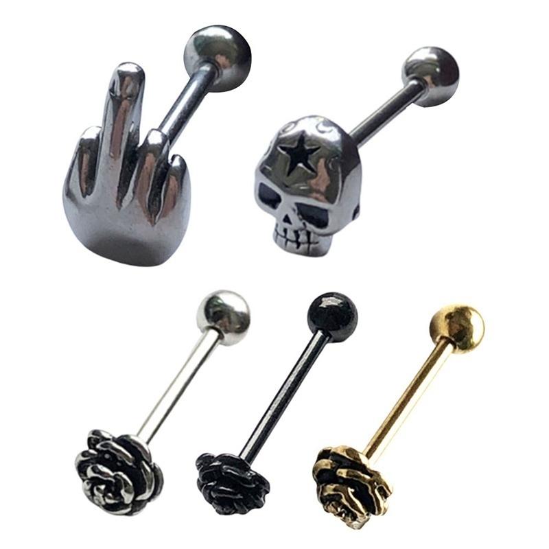 Панк хирургическая сталь 316L средний палец жест/череп язык штанга шпильки пирсинг кольца украшения для тела