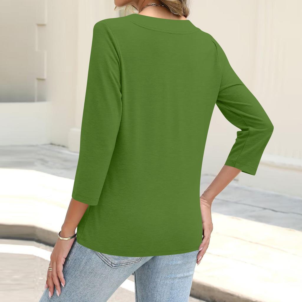 Женская модная повседневная рубашка на пуговицах с принтом, топ с рукавами 3/4