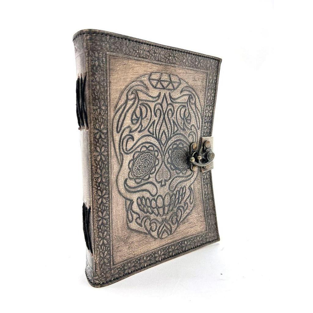 Ежедневный блокнот с тиснением в кожаном переплете для женщин и мужчин, дорожные журналы, винтажный блокнот ручной работы с тиснением черепа, антикварный дневник, блокнот 7X5 дюймов