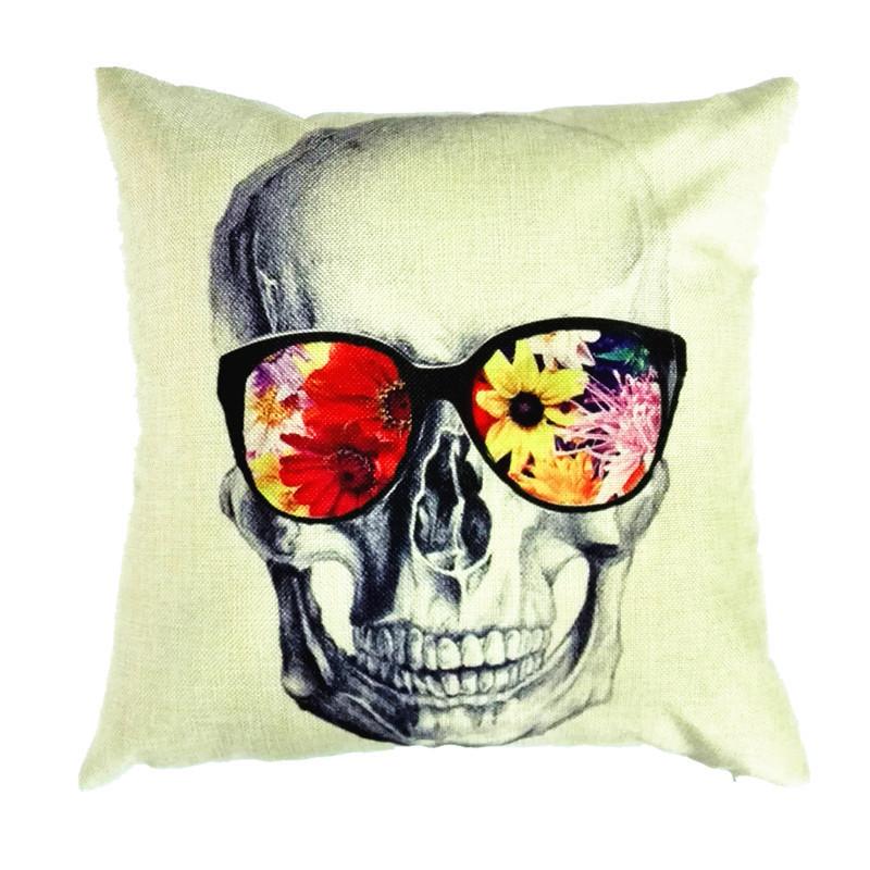 Skeleton Head Throw Pillow Cover With Linen Fabric For Home Decor And Living Room