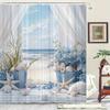 Цветочный пляжный узор Шторка для душа с 12 крючками Для комнаты, дома, отеля, Машинная стирка Занавеска для ванной