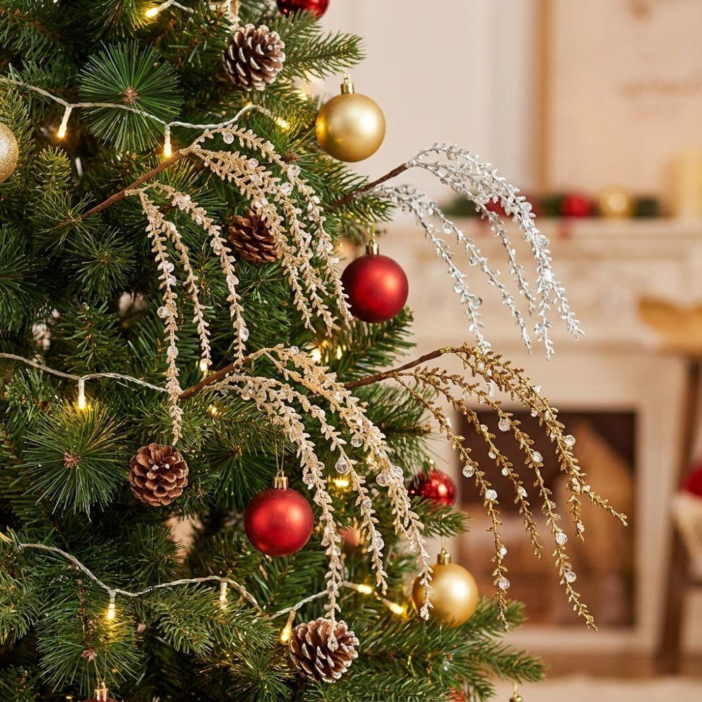 Sparkling Christmas Weeping Spray Pick Realistic Xmas Tree Crystal Branches Vase Fill