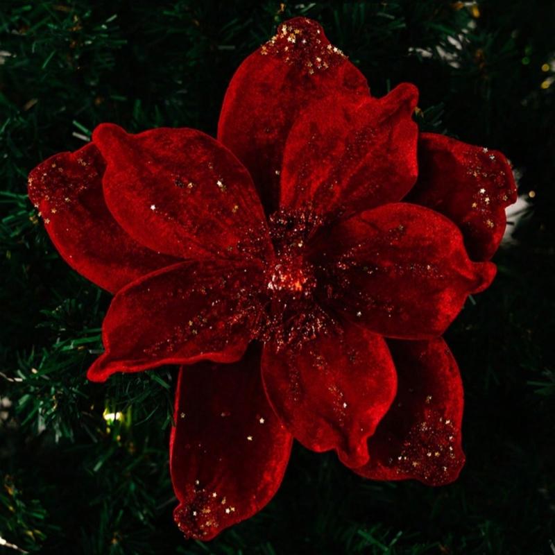 1 шт. Рождественский дом отель праздник свадебные украшения принадлежности флокированные одиночные искусственные цветы золотой порошок рождественские цветы