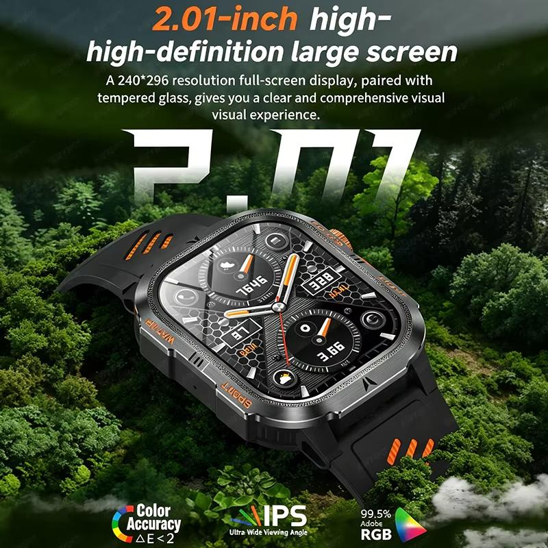 2026 Новый Прочный Военный GPS Умный Часы Мужские 1200 мАч 2,01" AMOLED Экран IP68 Водонепроницаемые Часы SOS Вызов Фитнес Фонарик Смарт-часы для IOS Подарок